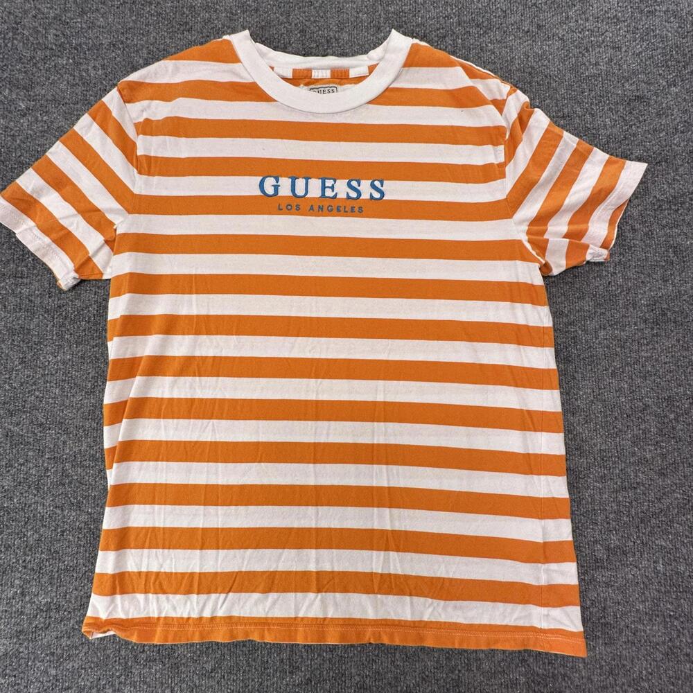 Guess Los Angeles Orange White Striped Men's T-Shirt Size Small‎ #587